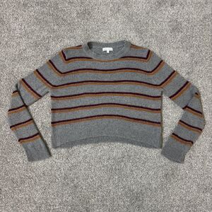 Emory Park Sweater Womens Small Gray Striped Crewneck Long Sleeve Pullover Knit